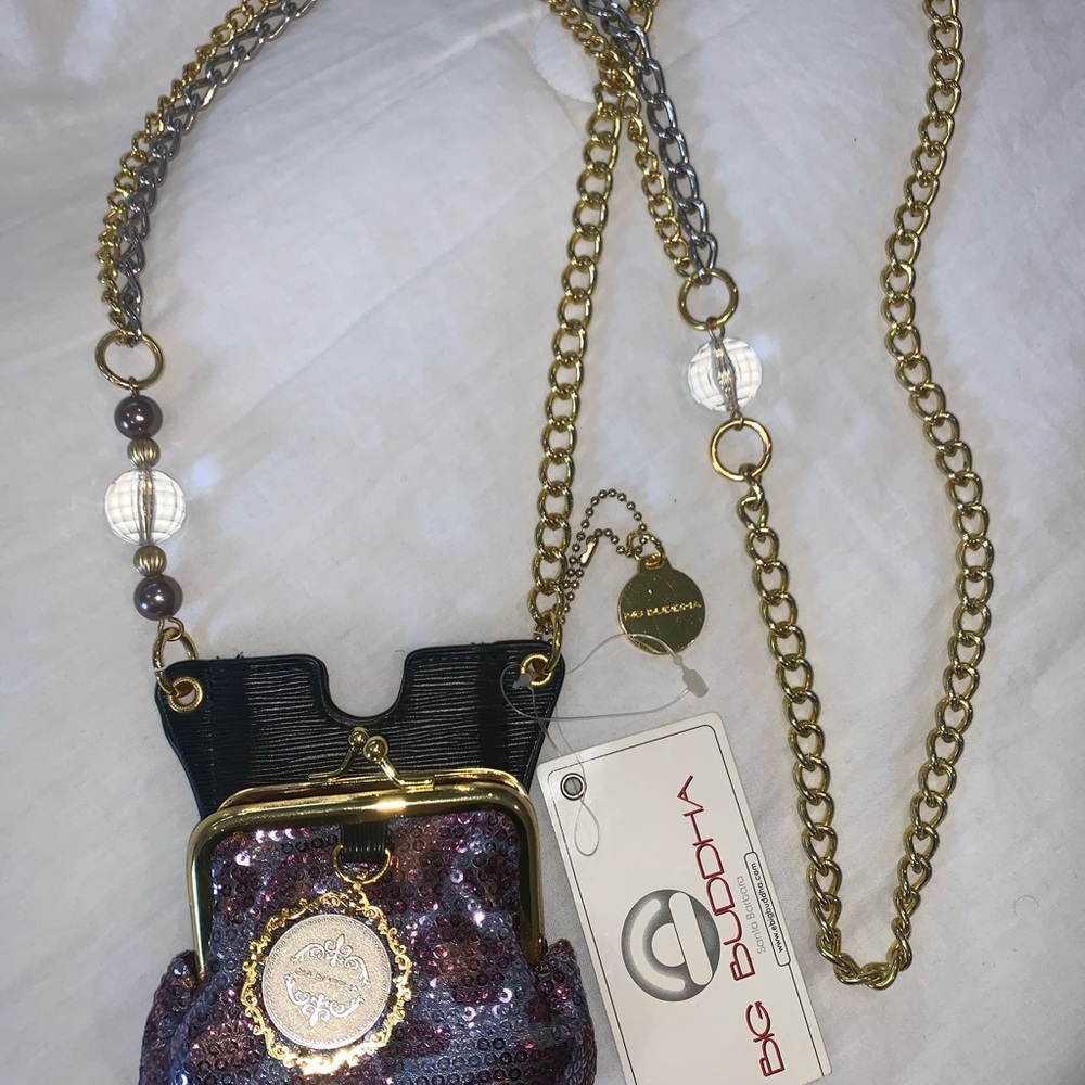 Big Buddha Purple Sequin Crossbody Bag with Gold Chain